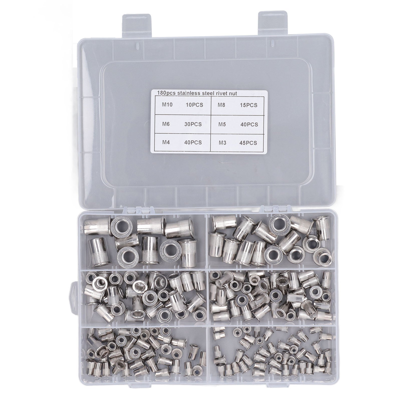 Set Pinza Rivettatrice Professionale Con 150 Dadi Rivetti M5 M6 M8 M10 M12 - Utensile Heavy Duty Con 5 Mandrini E Bocchini, Chiave, Contenitore, Per Lamiera E Officina - 2