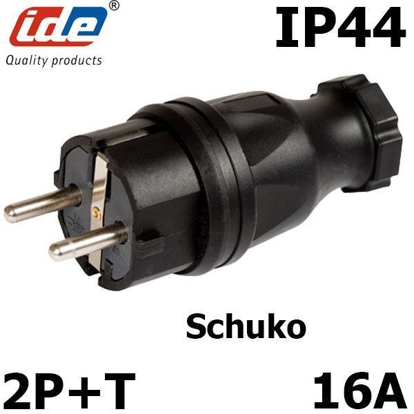 Fiche Male Caoutchouc Brochage Domestique Français 220v 16a 2p+t - étanche Ip44 - 7