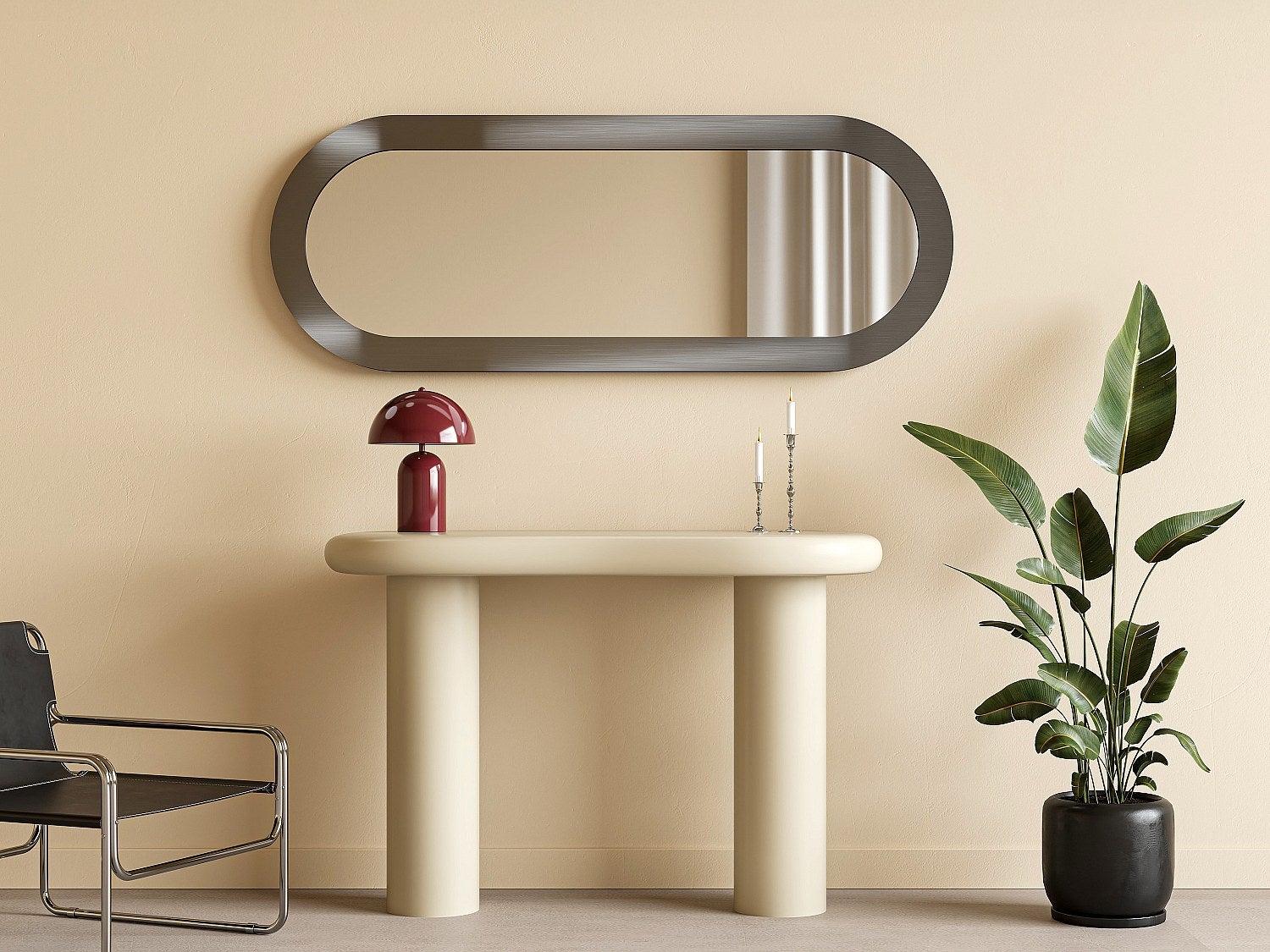 Lustro ścienne owalne aluminiowe - szer. 60 x wys. 160 cm - Wykończenie szczotkowane gunmetal - ZIRYA