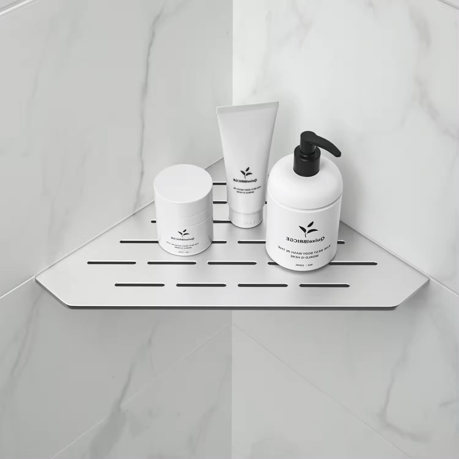 Tablette d'angle murale de douche en inox - Série Line - Format L/254mm - Finition Acier brossé - 2