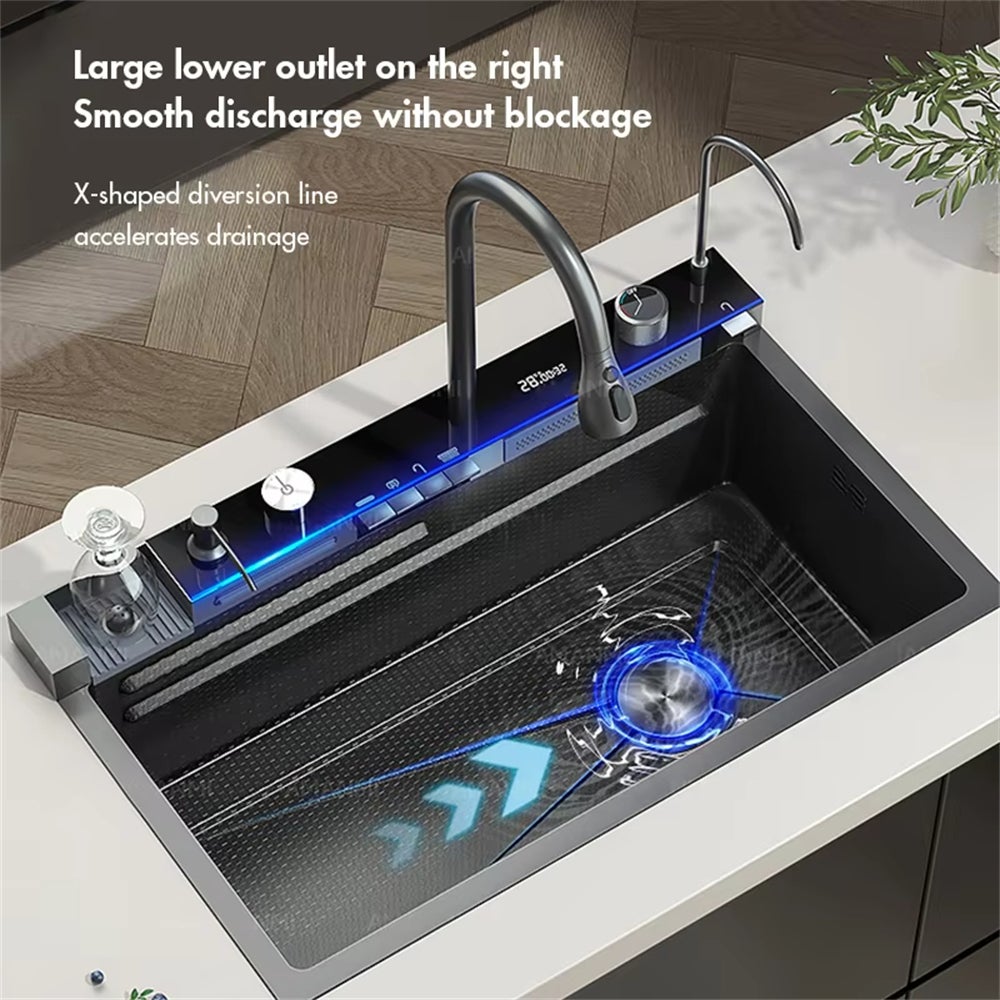 Set lavello da cucina con display digitale intelligente, purificatore d'acqua a cascata, distributore di sapone, lavabicchieri - 2