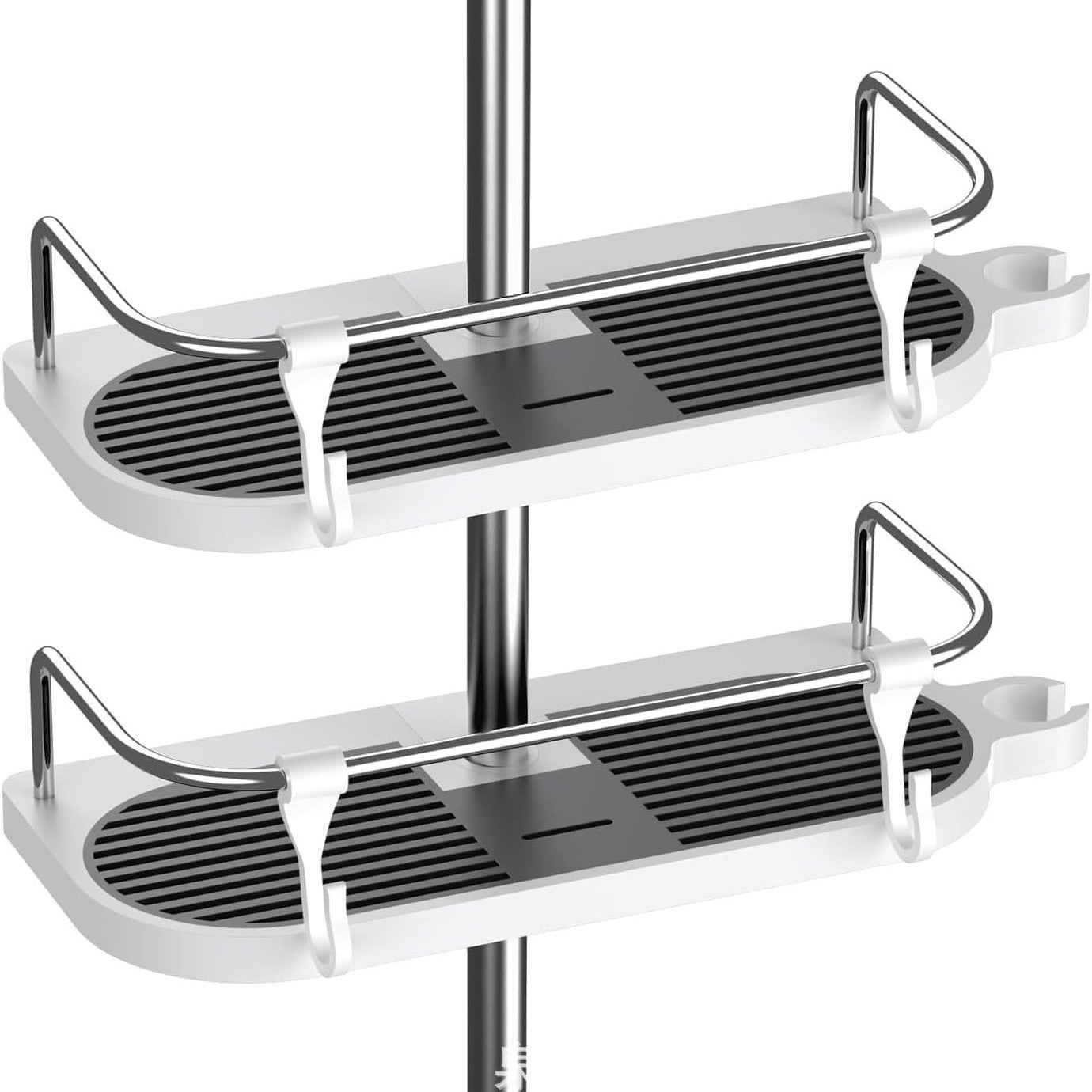 Półka prysznicowa 2-częściowa, bez wiercenia, do drążka prysznicowego, organizer łazienkowy do okrągłego drążka prysznicowego o średnicy od 18 mm do 2