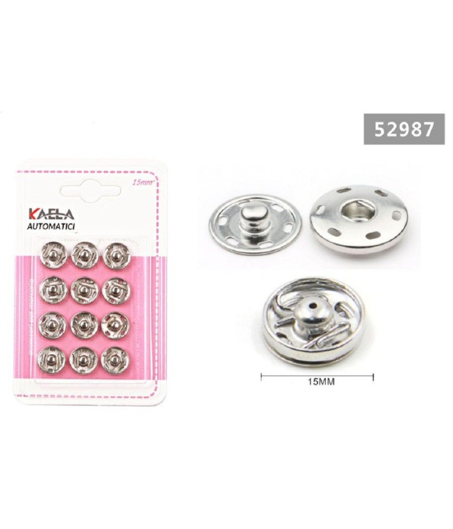 WedDecor 100 Bottoni Automatici A Molla S In Ottone 15mm, Con Kit Fissaggio A Mano, Per Pelle, Jeans, Cucito E Progetti Fai Da Te, Colore Argento