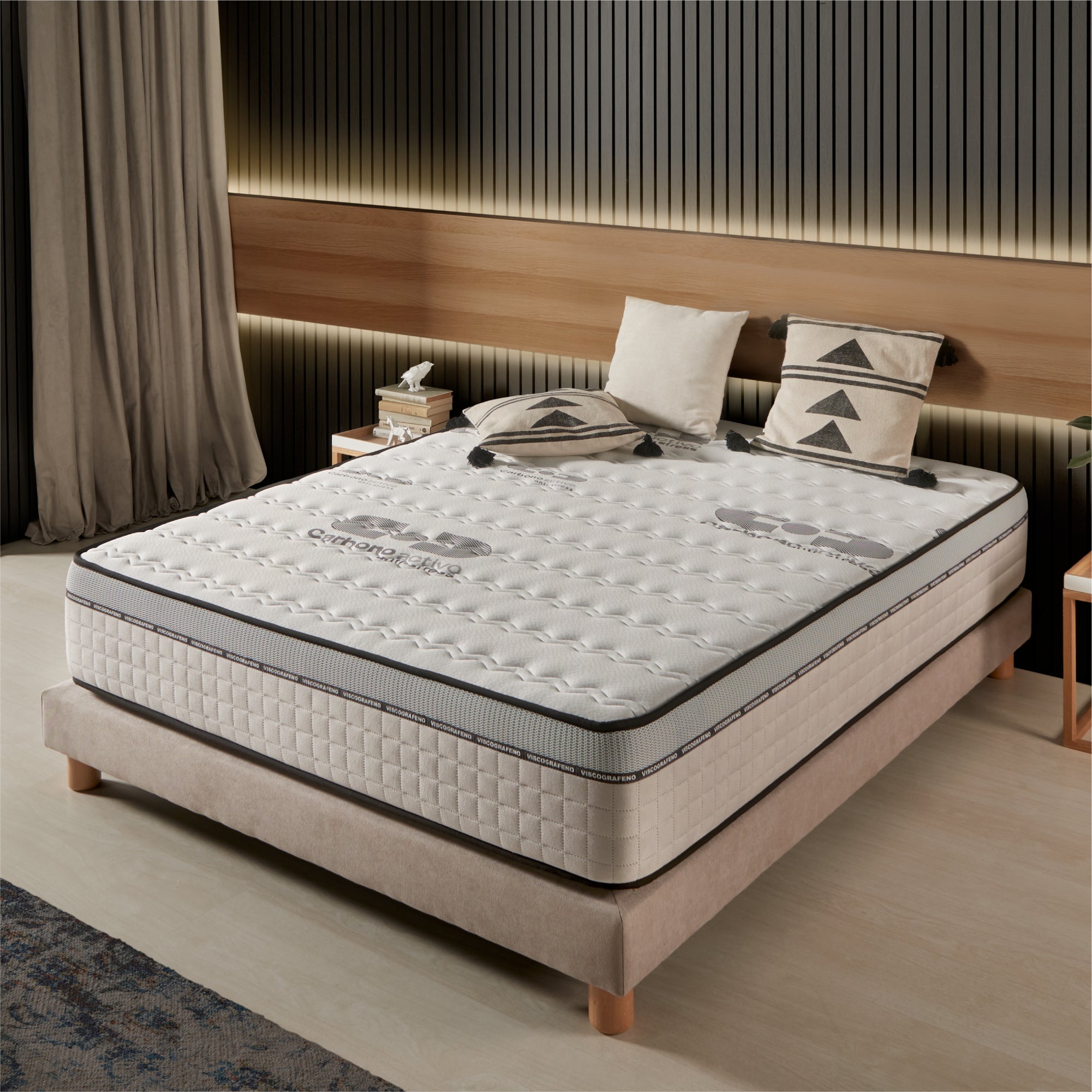 Colchón Visco-carbone 135x190 cm - Multicapas - Blue Latex - Muy grueso 30 cm - Espuma viscoelástica - Confort Premium - 7 Zonas - Reversible - 2