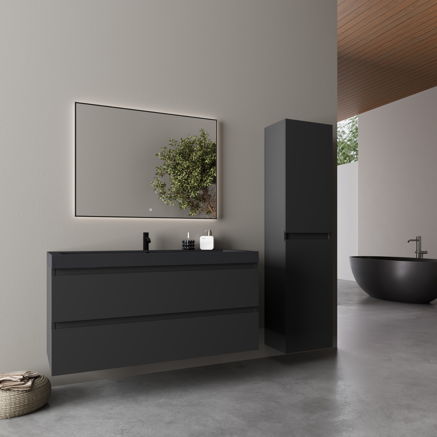 LOMAZOO meuble de salle de bain Monaco noir mat - lavabo noir -100cm - 2