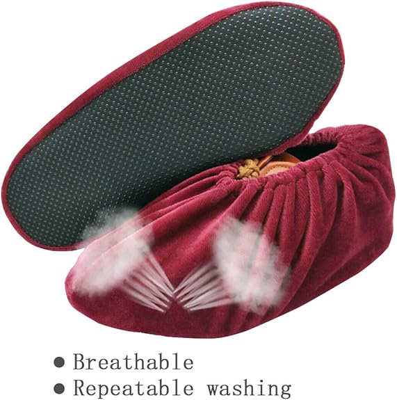 5 Paires Surchaussures Lavable, Couvre Chaussure Sur Chaussure Lavable, Anti Glisse Réutilisables Antidérapant Chausson avec Flanellepour Maison Le Mé - 2