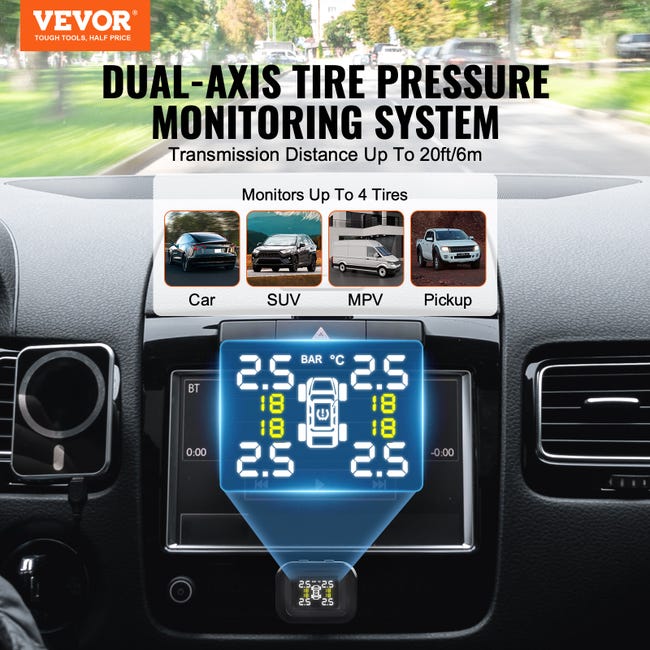 TPMS Shkalacar Monitor Pressione Pneumatici - Wireless, Solare/USB, 4 Sensori, Allarmi, Display LCD - Foto 9