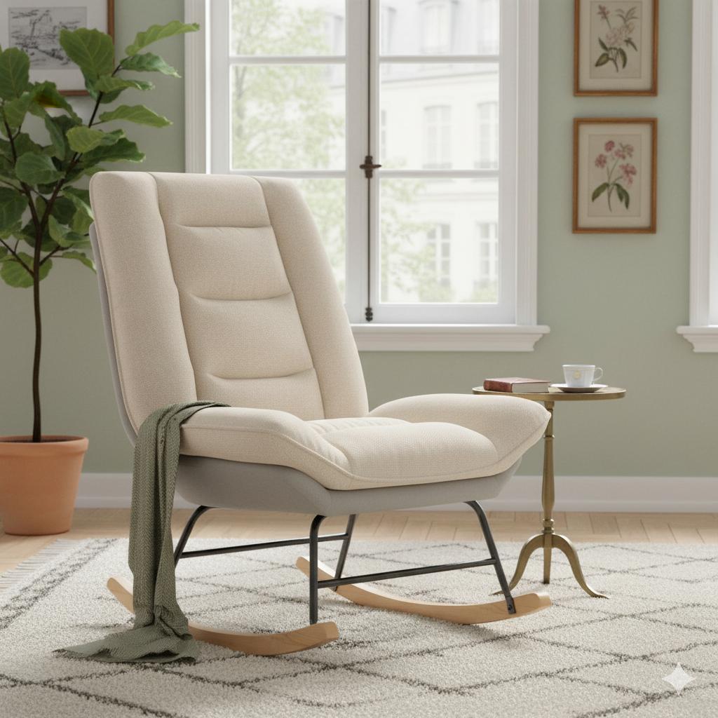 Omabeta Fauteuils à bascule - Chaise à bascule Gris clair Tissu Omabeta Fauteuils à bascule - Chaise à bascule Gris clair Tissu