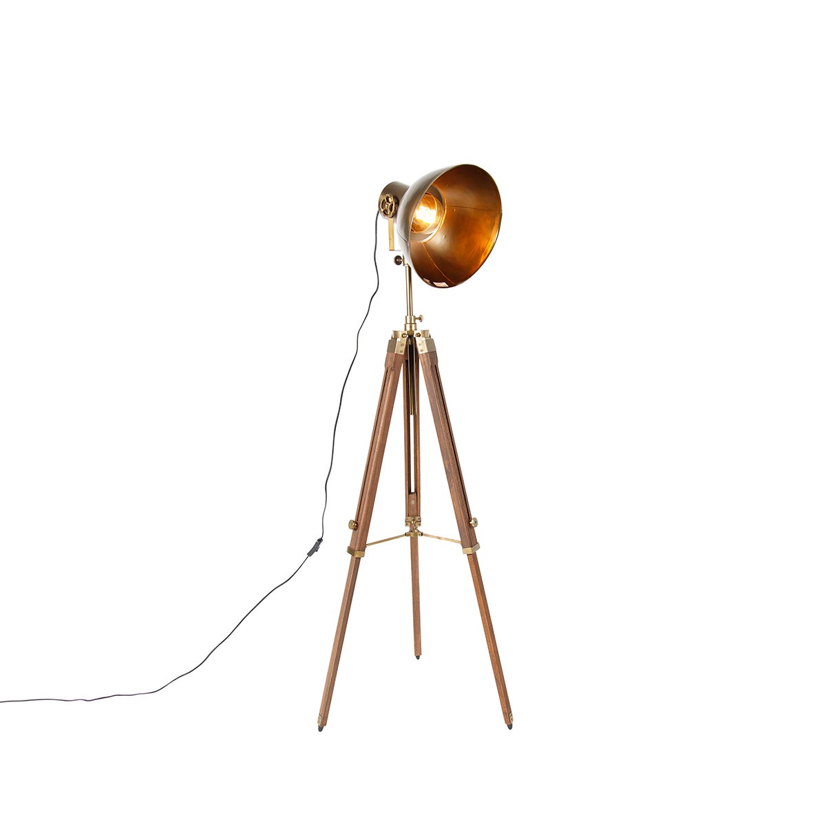Lampada Da Terra A Tripode Boho Con Paralume In Rattan – Design Proiettore, Altezza 165 Cm – Beige E Nero