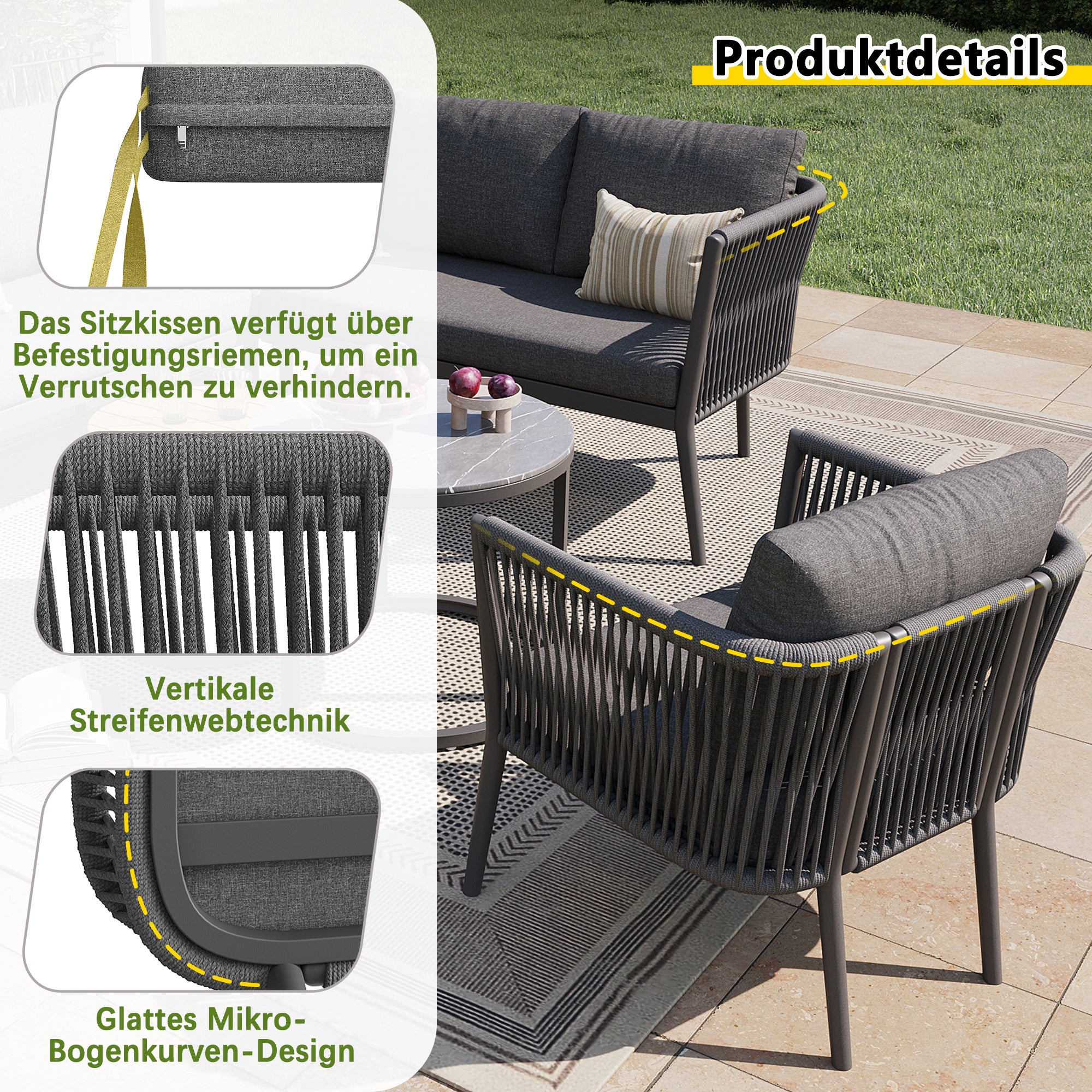Salon bas de jardin en Métal Gris 6 personnes - 8