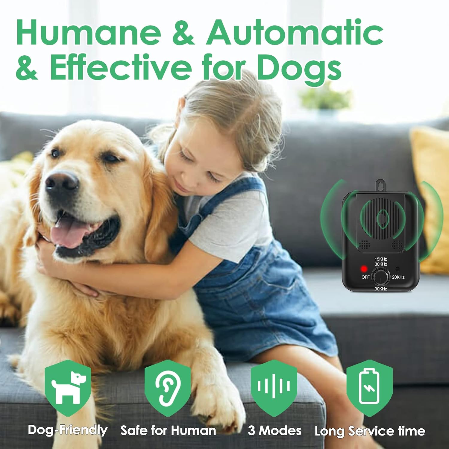 Dispositivo antiladridos, dispositivo de control de ladridos de perros con ultrasonidos de 3 niveles, color negro - 2
