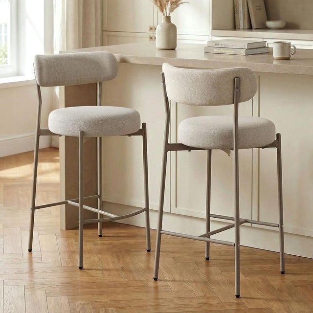 Juego de 2 taburetes de bar GABY color beige en chenilla de estilo contemporáneo