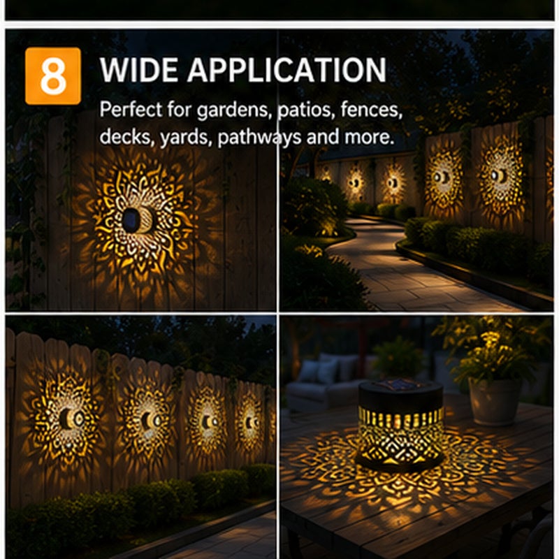 Lot de 4 appliques murales solaires d’extérieur Gardencave en métal, étanches, motif mandala, pour patios, marches, poteaux de jardin et terrasses - 8