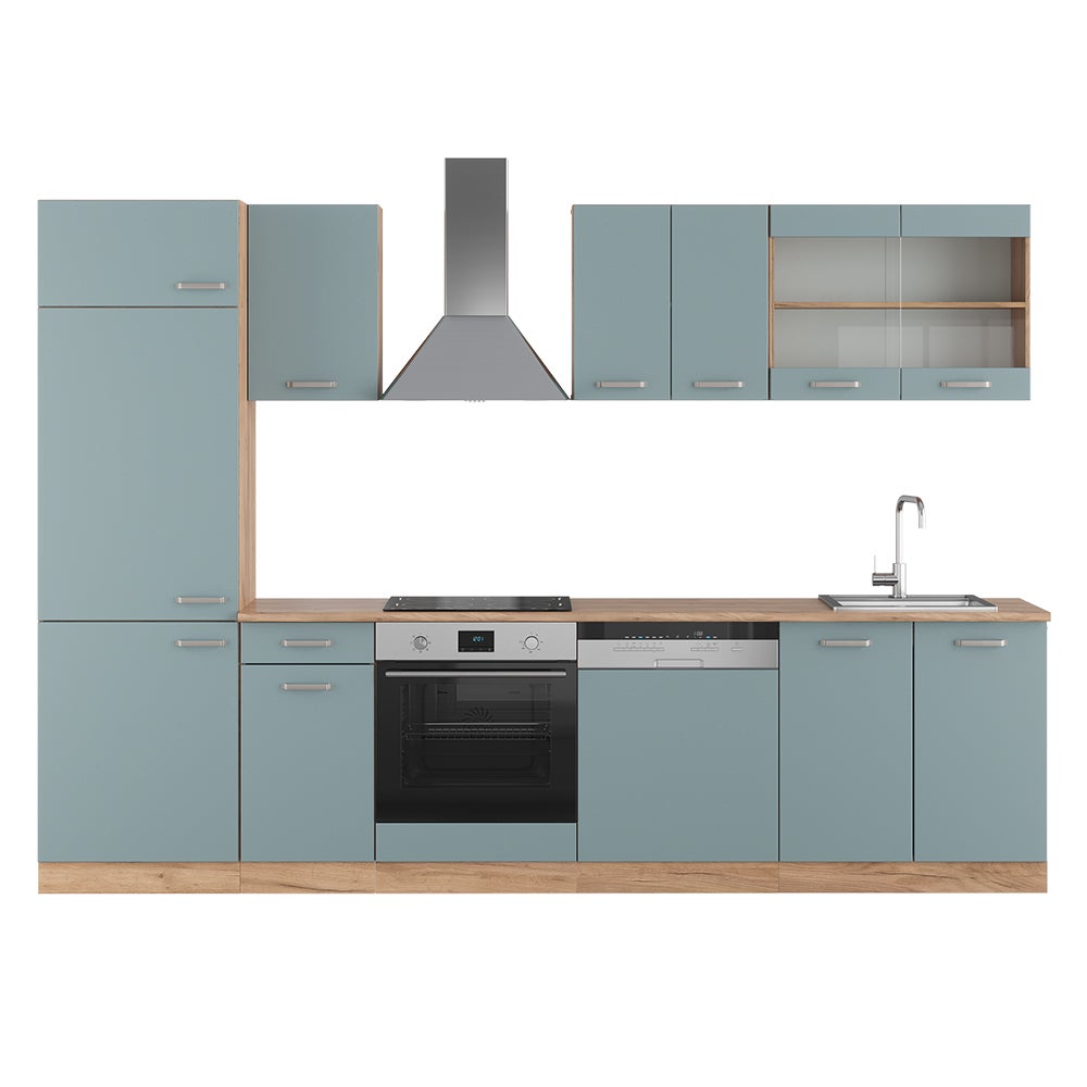 Vicco Aneks kuchenny R-Line, Niebiesko-szary/złoty dąb, 300 cm , BP Dąb