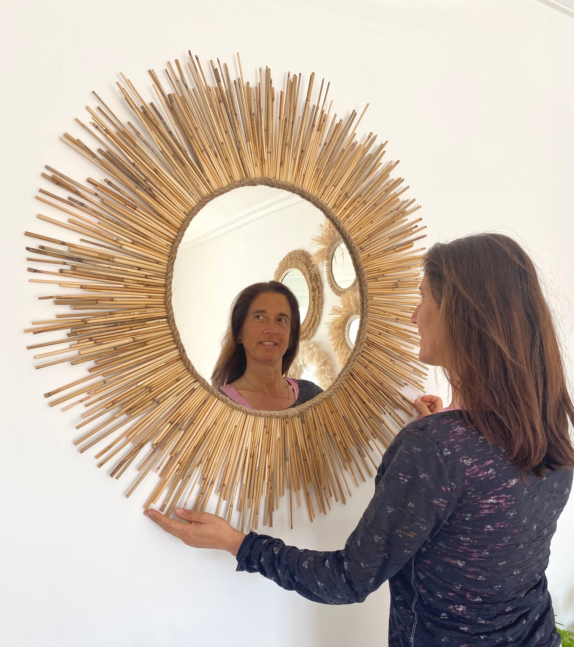 Okrągłe lustro dekoracyjne z bambusowymi trzcinami - MIRROR TEXAS SAUVAGE Ø całkowita 50 cm - 3