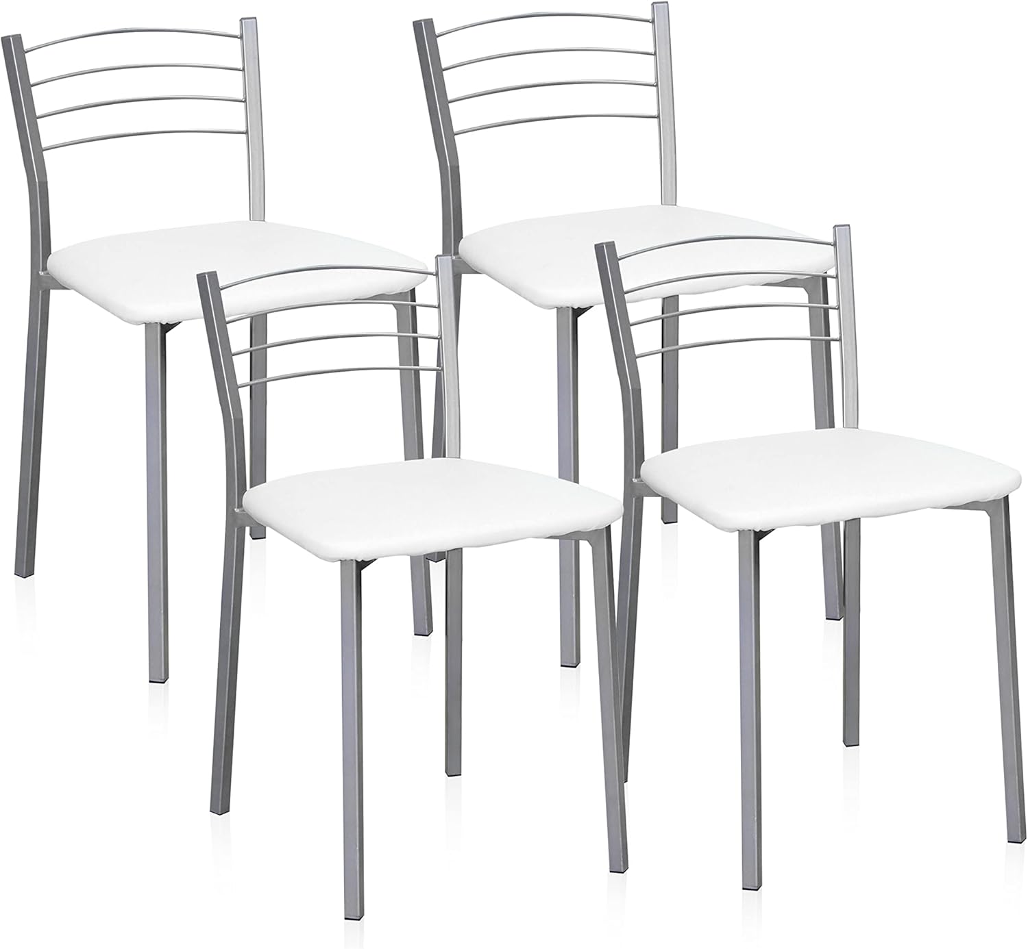 Conjunto de 4 cadeiras de cozinha - Metalizadas em cinzento e branco, medidas: 40 cm x 41 cm x 63 cm