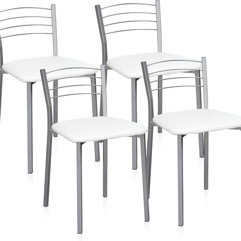 Conjunto de 4 cadeiras de cozinha - Metalizadas em cinzento e branco, medidas: 40 cm x 41 cm x 63 cm