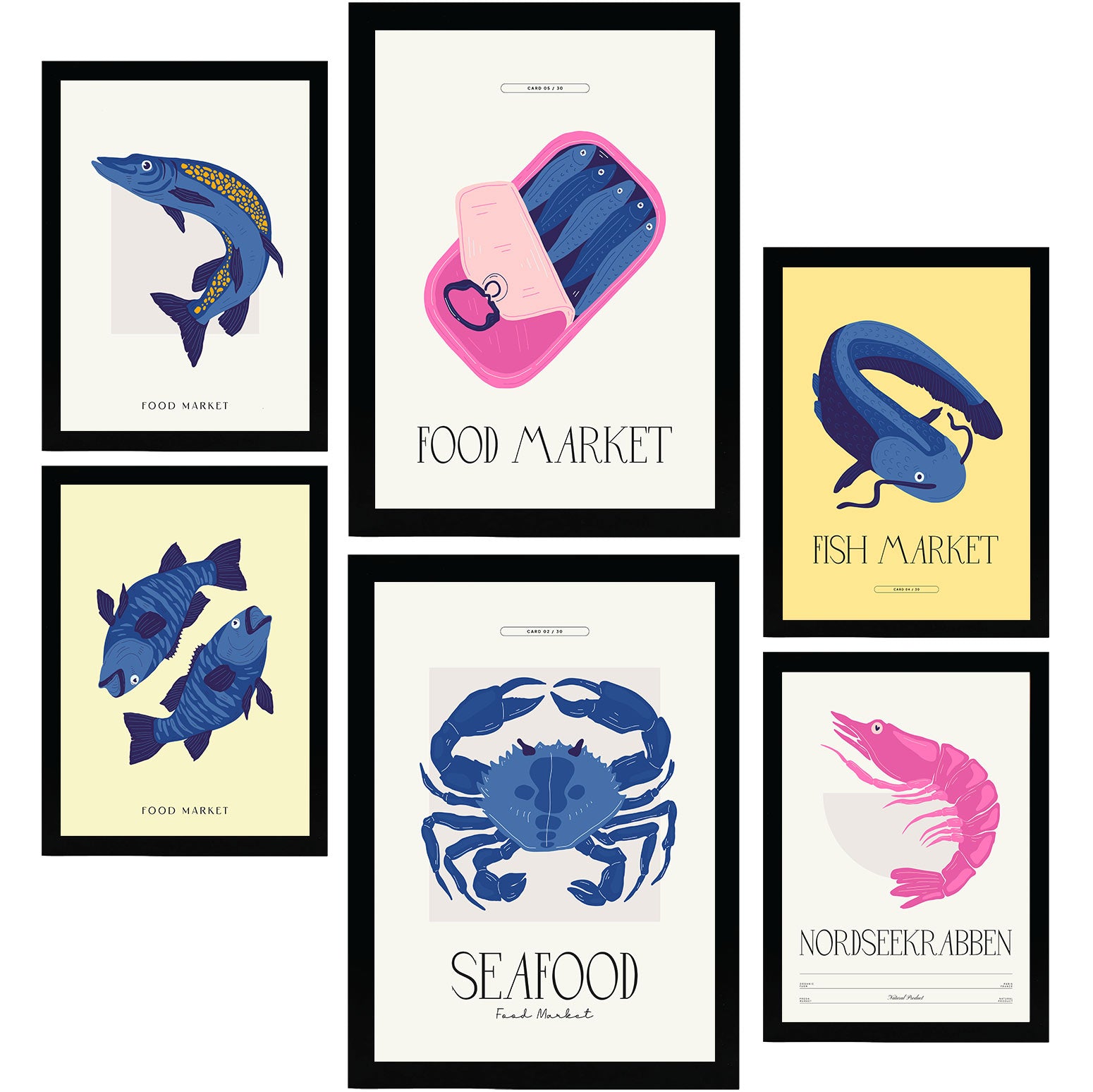 Nacnic set de 6 posters de comida y alimentación mercado costero láminas de naturaleza y nutrición para el diseño y decoración de interiores tamaños a