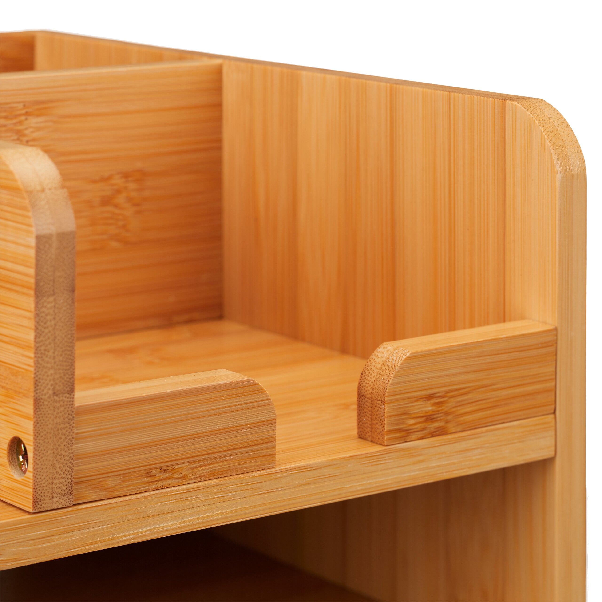 Organisateur de bureau en bambou et MDF, 2 tiroirs et 5 compartiments, 26,5 x 33 x 24 cm, naturel, Relaxdays - 6