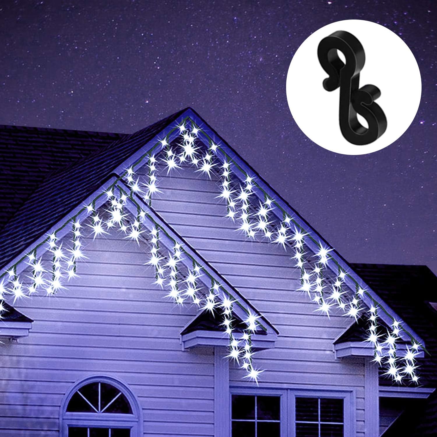 Paquet de 100 crochets de gouttière noirs pour suspendre des guirlandes lumineuses extérieures et des lumières de Noël à Noël - 5