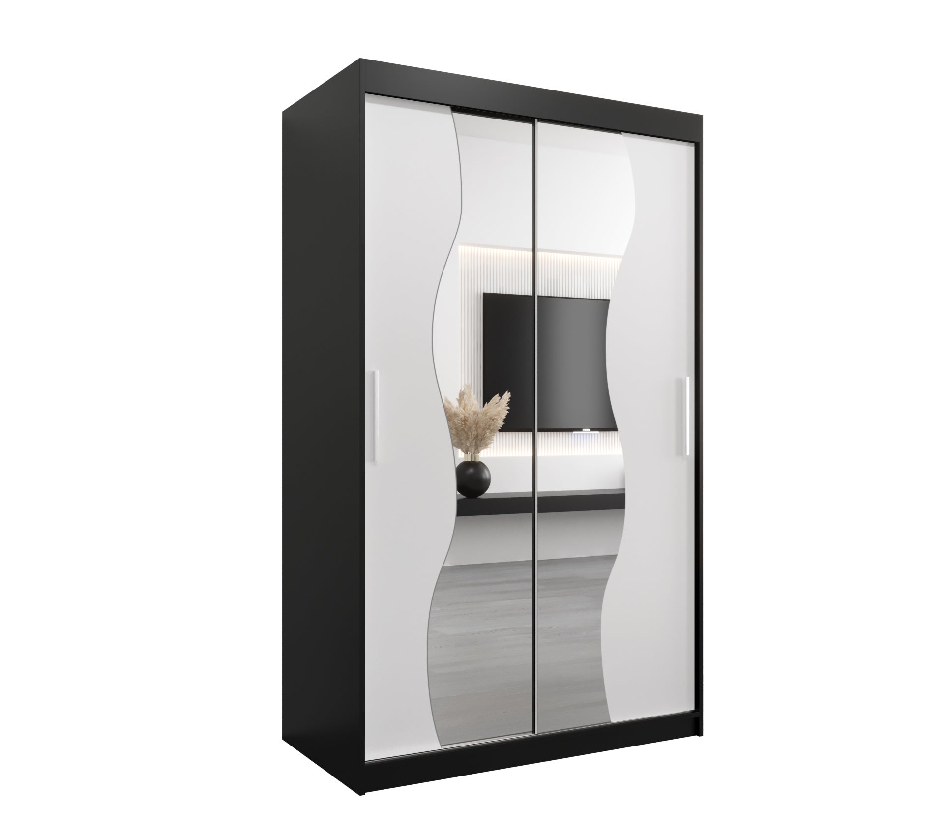 Szafa przesuwna garderoba MADRYT 120 x 62 x 200 cm Czarny + Biały - Abiks Meble