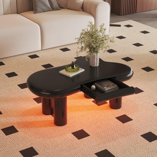 Table basse noire en forme de nuage, en MDF, avec éclairage LED 16 couleurs et tiroir – Table de salon moderne avec espace de rangement - 2