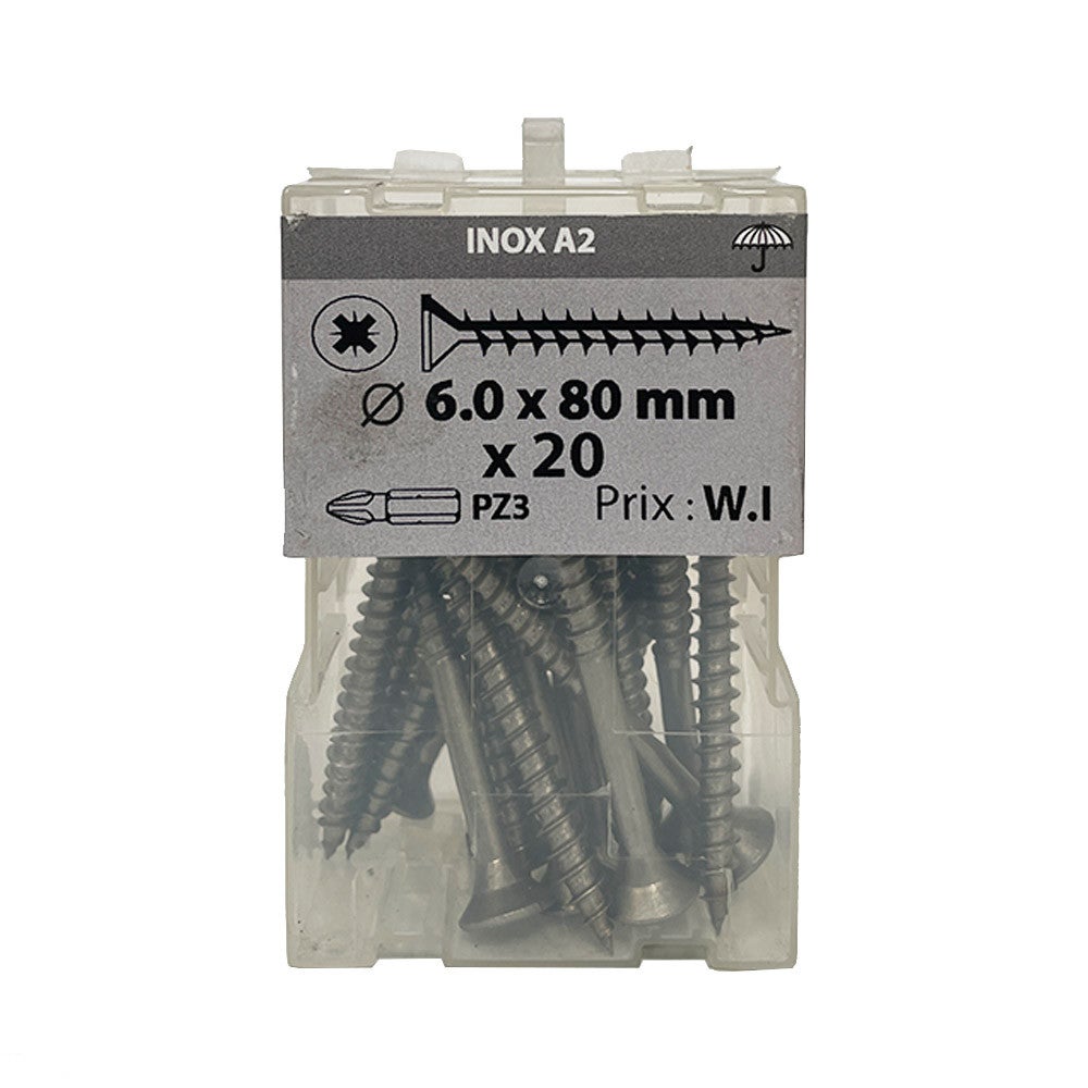 Boite 20 vis agglo 5 x 80mm tête fraisée pozidriv inox A2 - | Leroy Merlin Boite 20 vis agglo 5 x 80mm tête fraisée pozidriv inox A2 - | Leroy Merlin