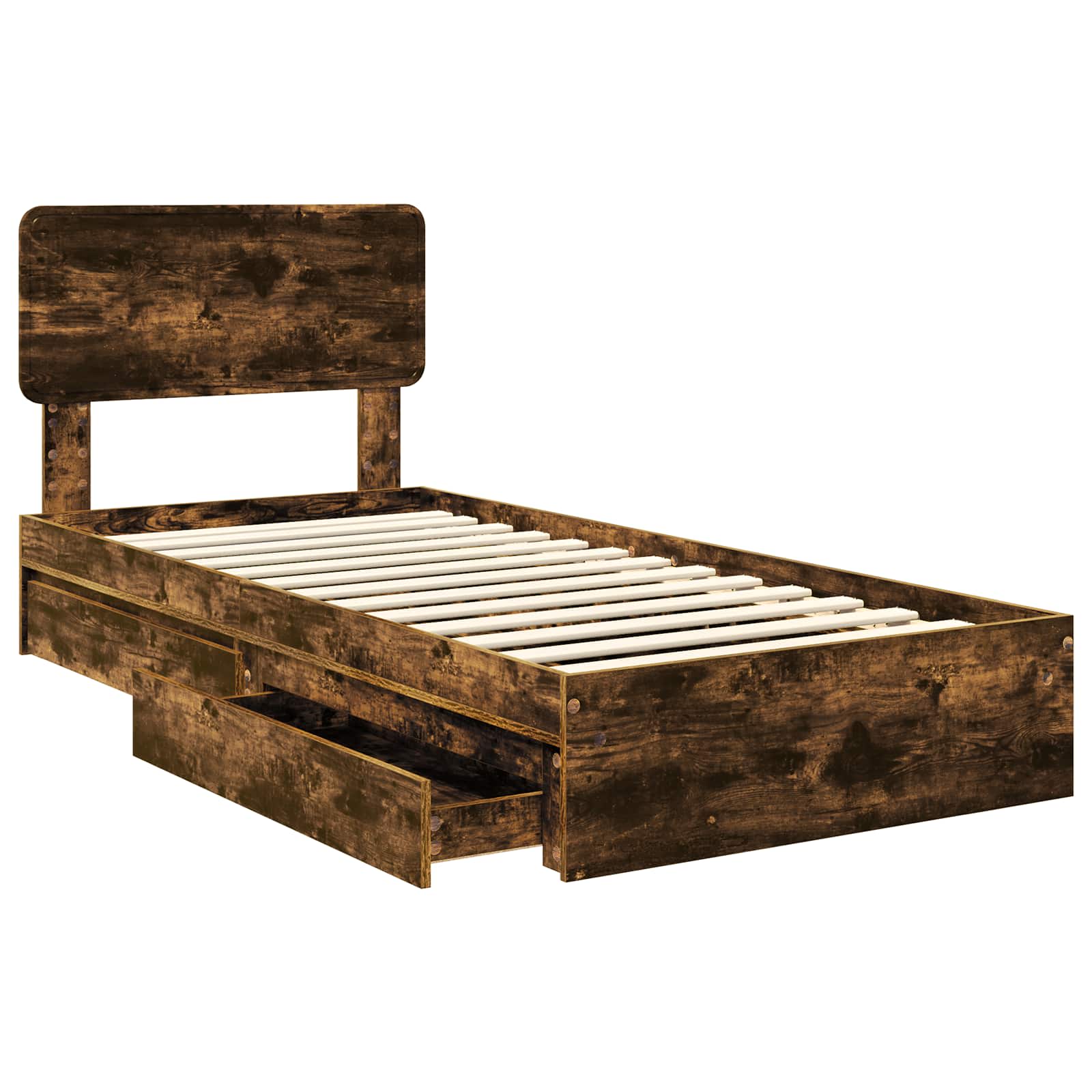 Lit de rangement chêne fumé 90 x 190 cm panneau de bois - 5