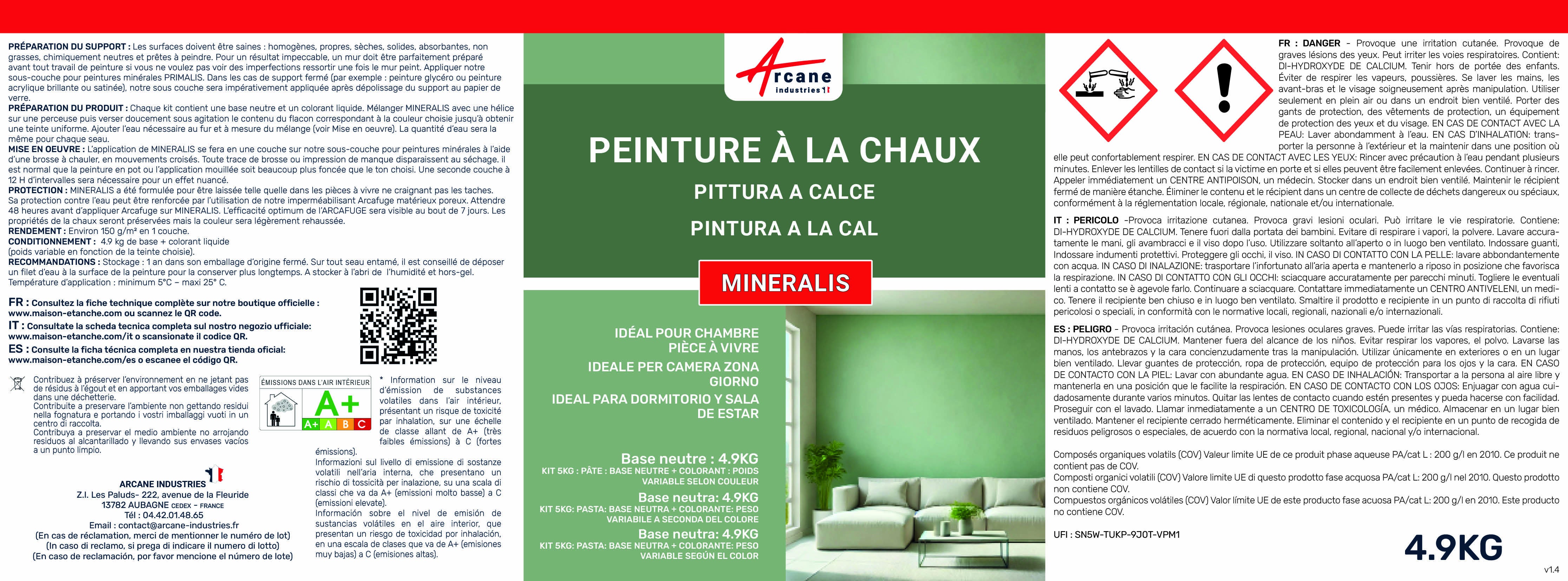 PEINTURE A LA CHAUX NATURELLE ET SAINE - NUANCES MINERALES CHAUX - 60 m² (2x5 kg en 1 couche) Sésame Saumon - ARCANE INDUSTRIES - 6