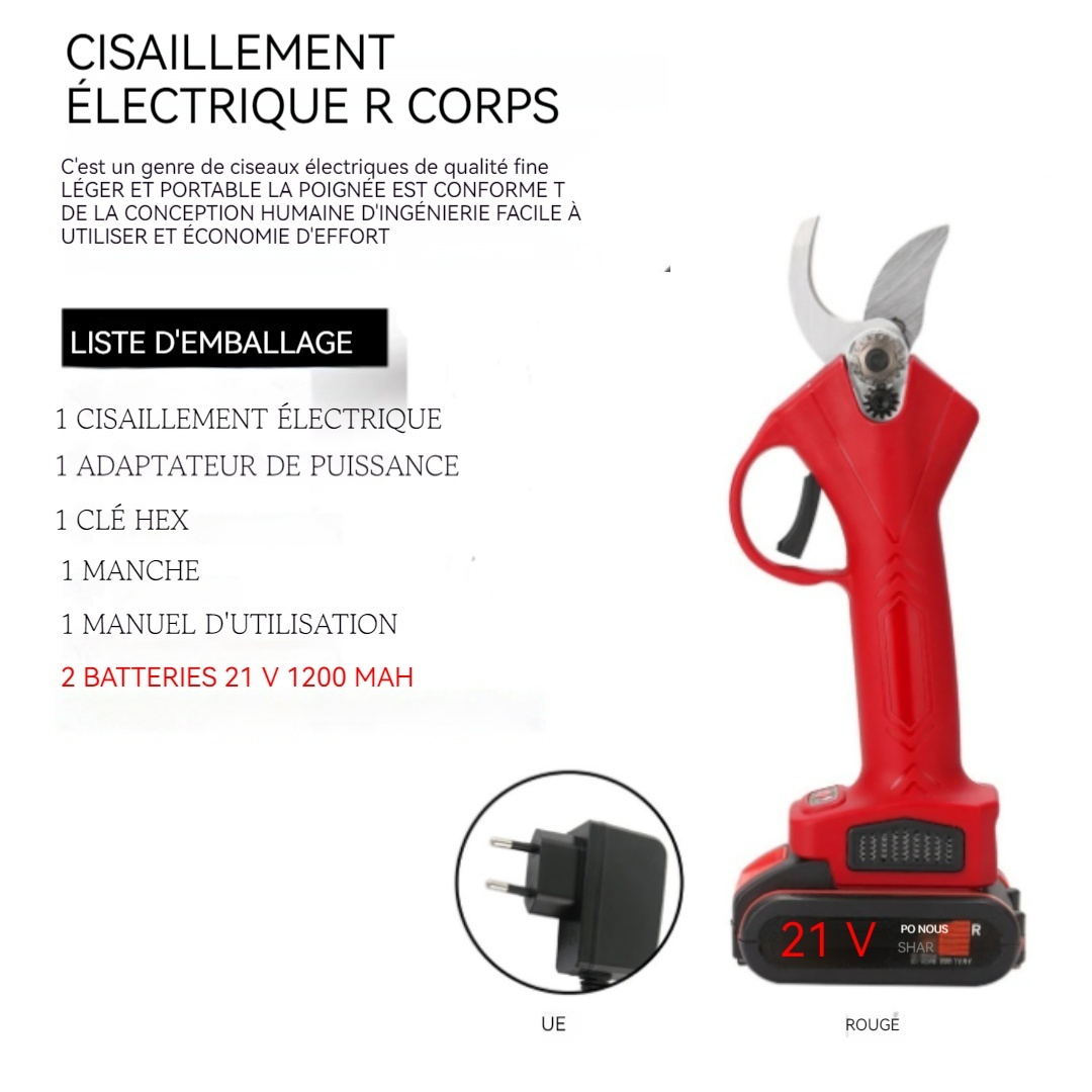 Sécateur electrique sans fil 21V Rechargeable 2 batteries Coupeuse d'élagage Professionnel Jardin pour arbres fruitiers - 3