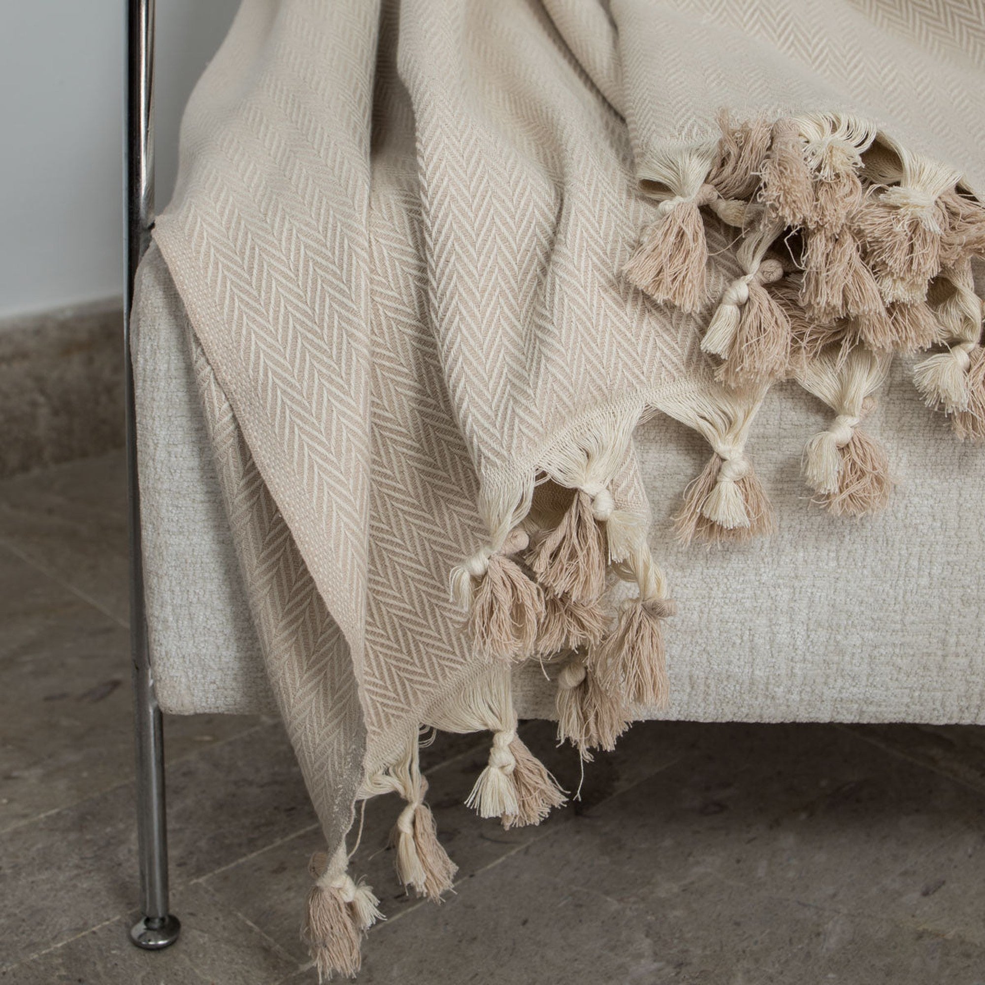 Plaid 130x170 coton taupe clair - 3