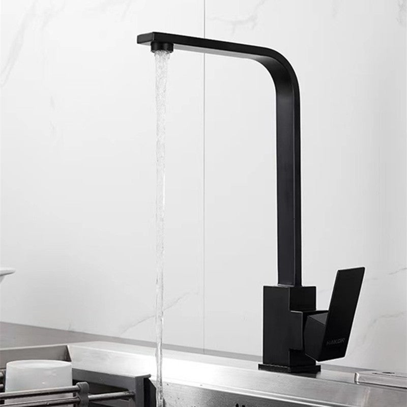 Bateria kuchenna Kwadratowa bateria kuchenna z wysoką wylewką - Bateria do zlewu kuchennego - Mosiądz (czarny)