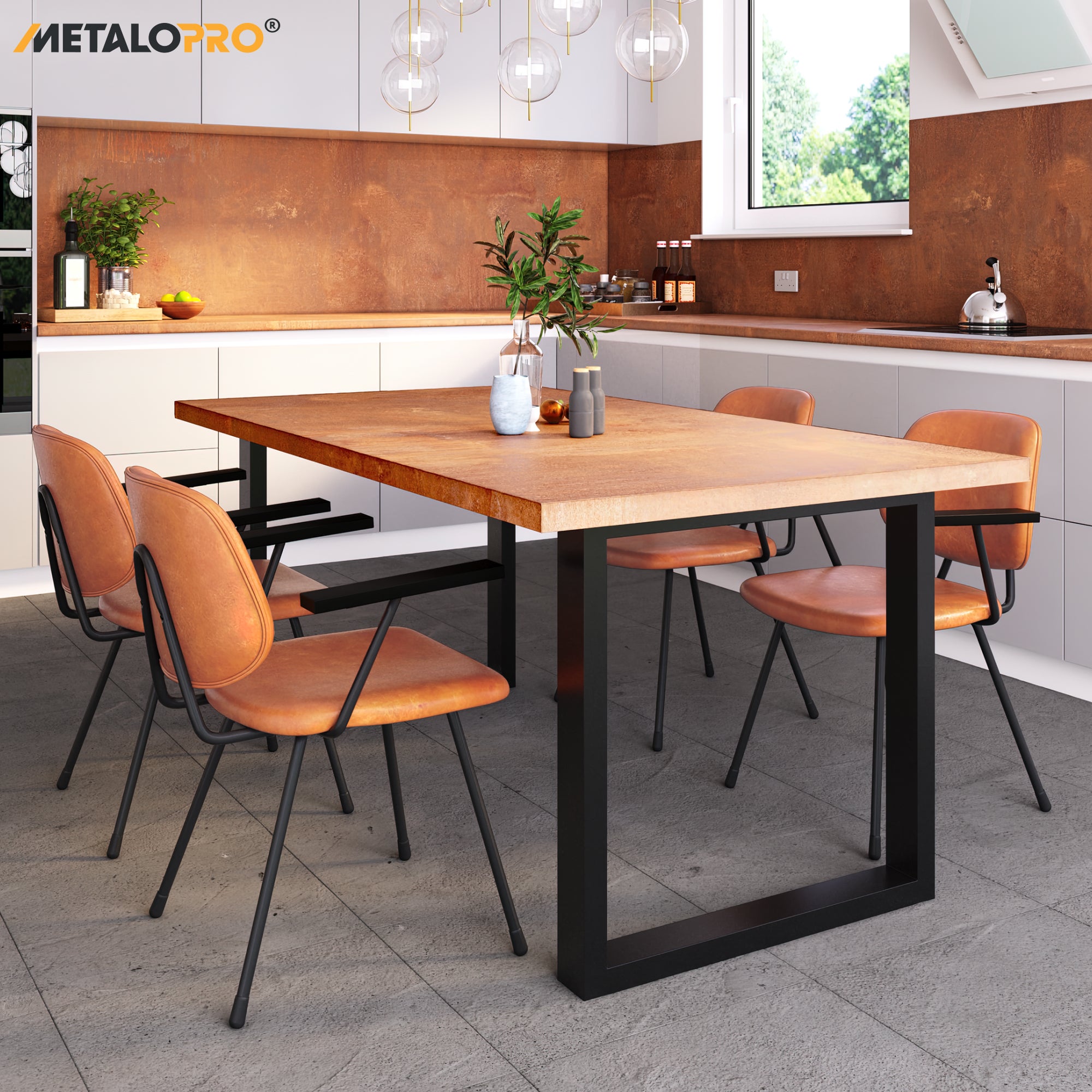 MetaloPro Eta - Pieds de table en métal noir, rectangulaires, robustes et stables pour table à manger, bureau – 150x70x72cm - 7