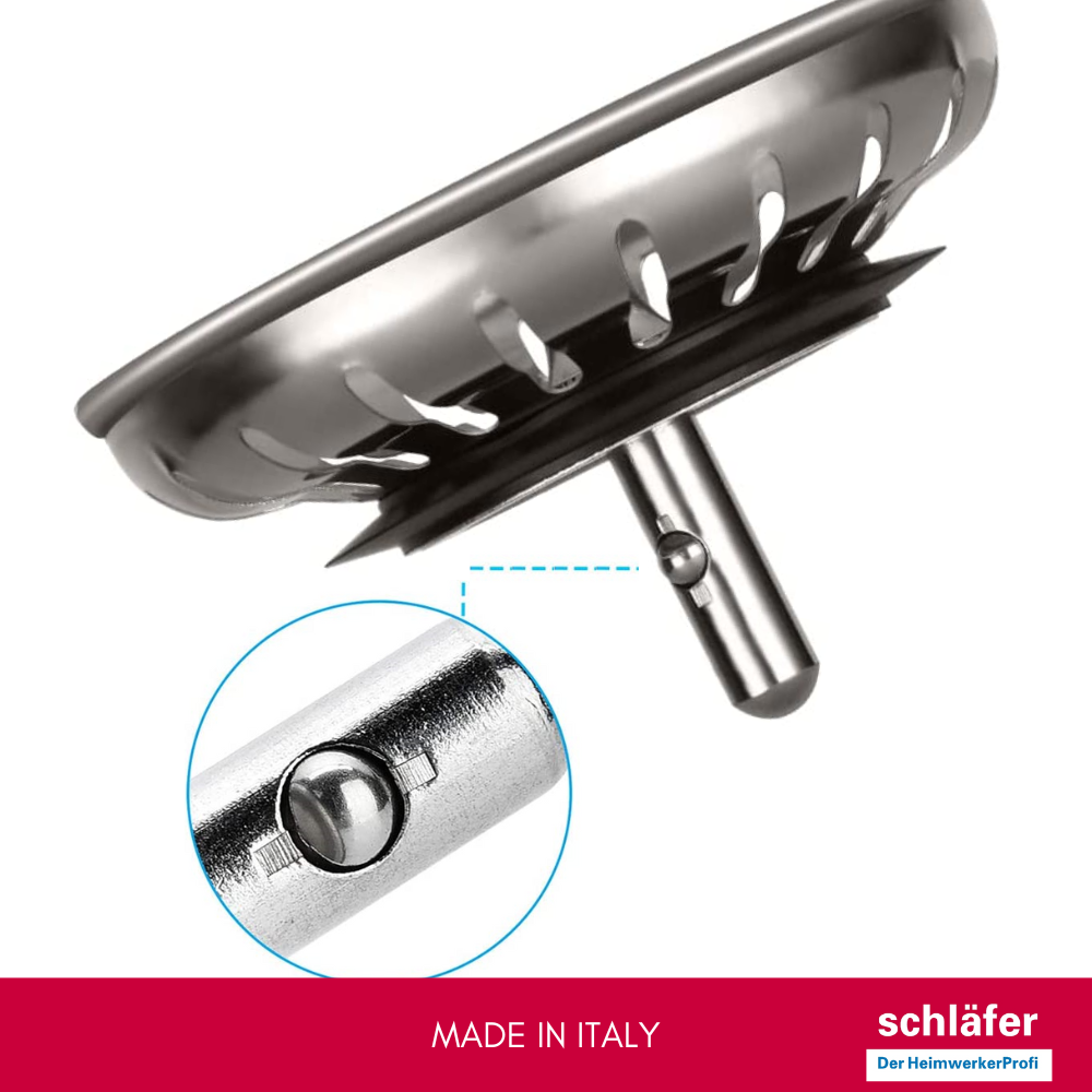 Schläfer | Bonde à Panier pour Évier Cuisine Ø 90 mm - 439726 - Vidage Manuel sans Trop-Plein - Grille Inox Ø 114 mm & Corps ABS - Sortie 1 1/2