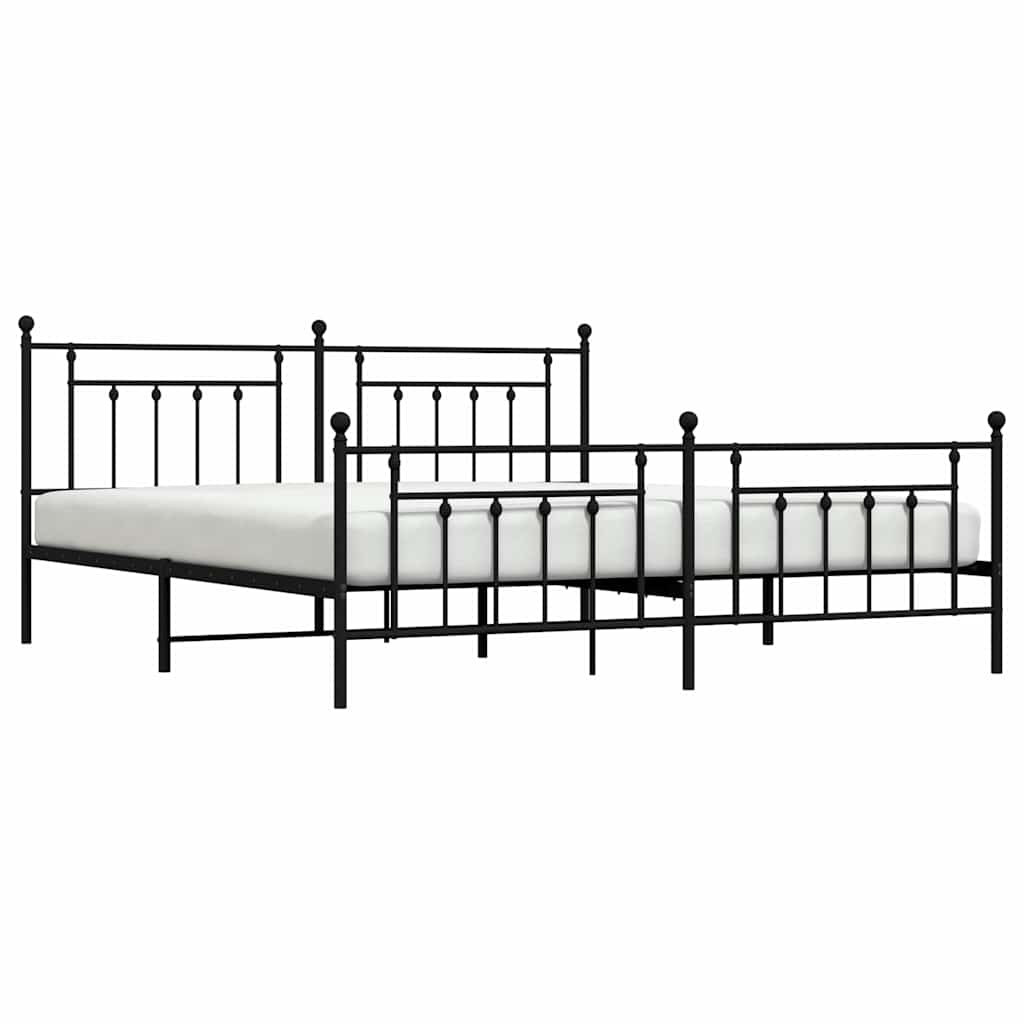 Estructura de cama sin colchón con estribo, de metal negro, para dormitorio, 193 × 203 cm - 5
