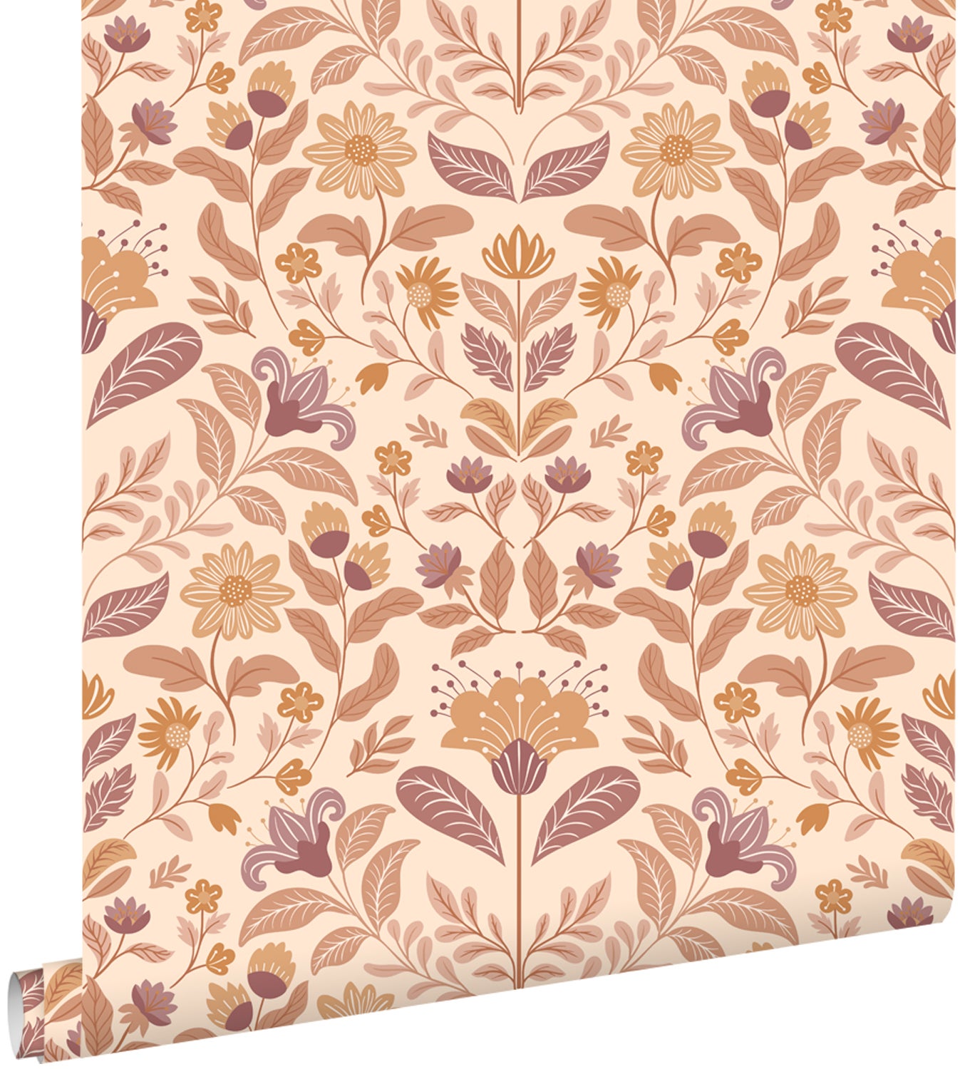 Tapeta zabytkowe kwiaty beżowymIfioletowym - 50 x 900 cm - ESTAHOME