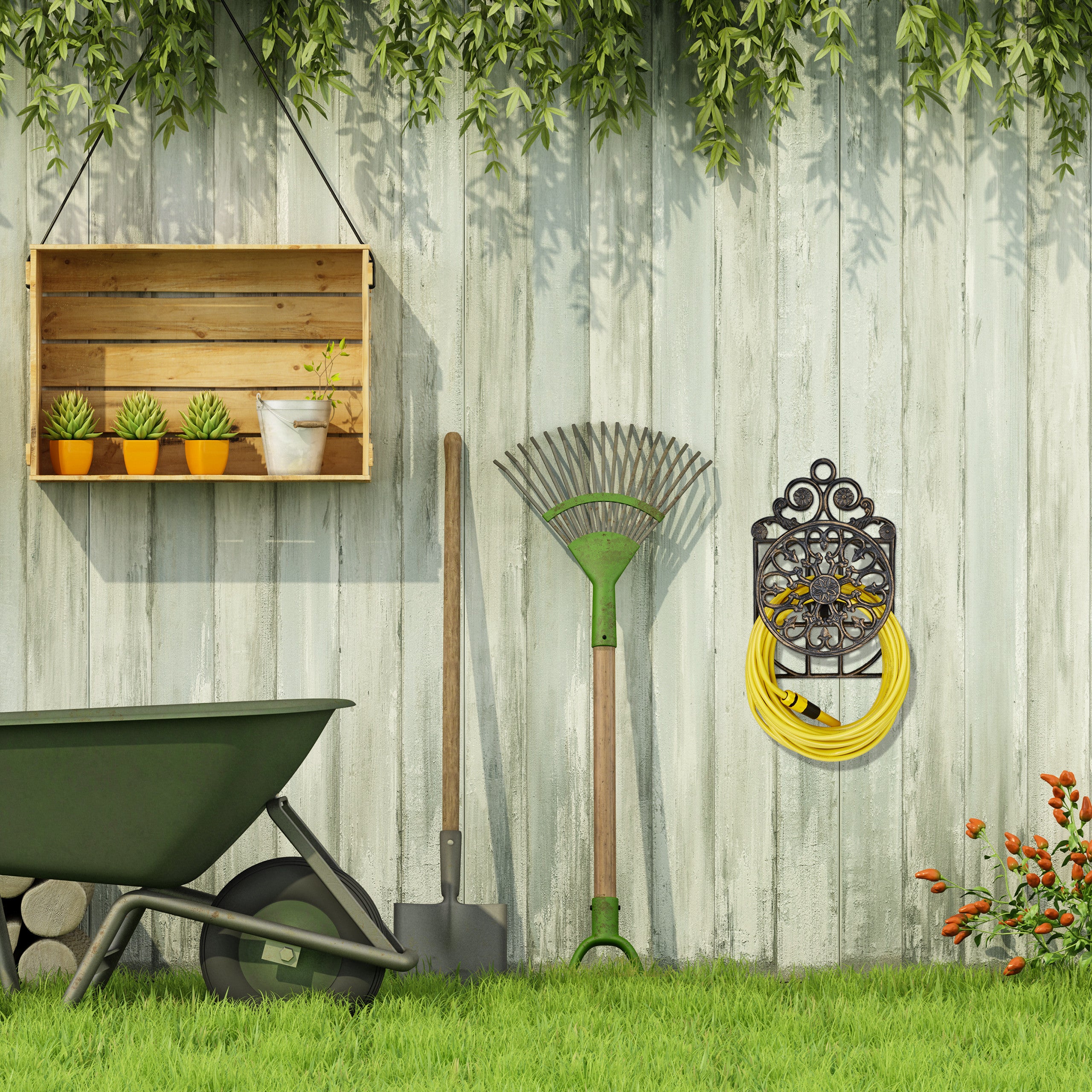 Porte tuyau arrosage support tuyau arrosage fonte fer HxlxP: 50 x 32 x 20 cm, bronze, Relaxdays - 2