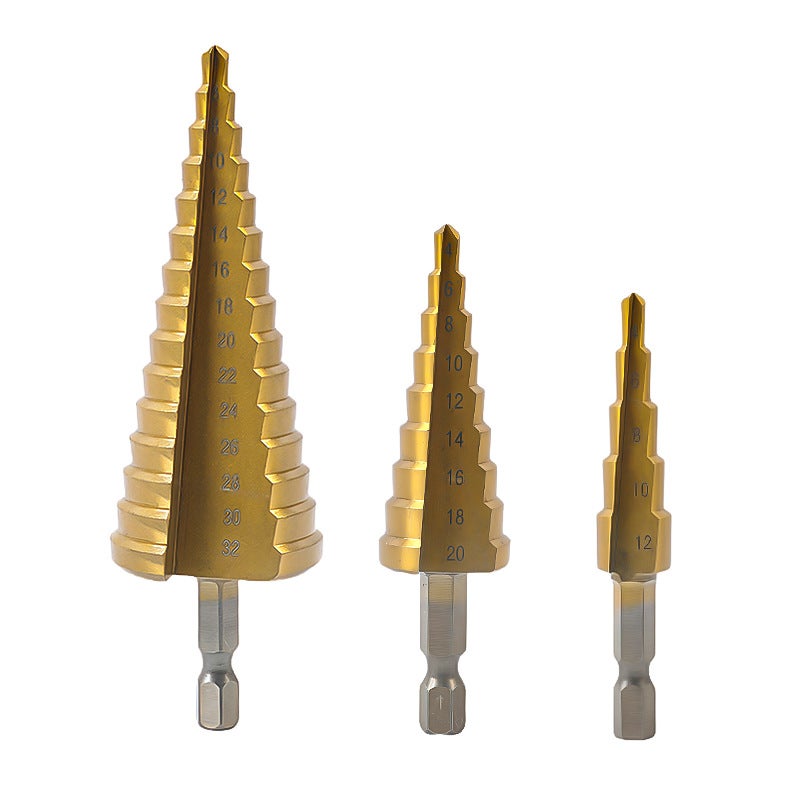 Wiertło stopniowe, wiertła stopniowe z chwytem sześciokątnym 4-12mm / 4-20mm / 4-32mm, tytanowe wiertła do metalu, zestaw wierteł stożkowych, 3 szt.