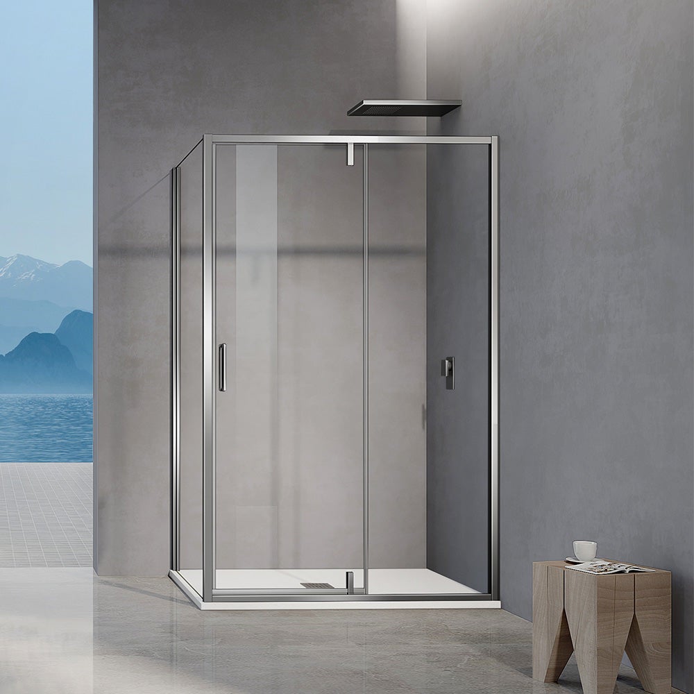 Paroi de douche d'angle accessible PMR PACIFIC chromée 120 cm x 80 cm