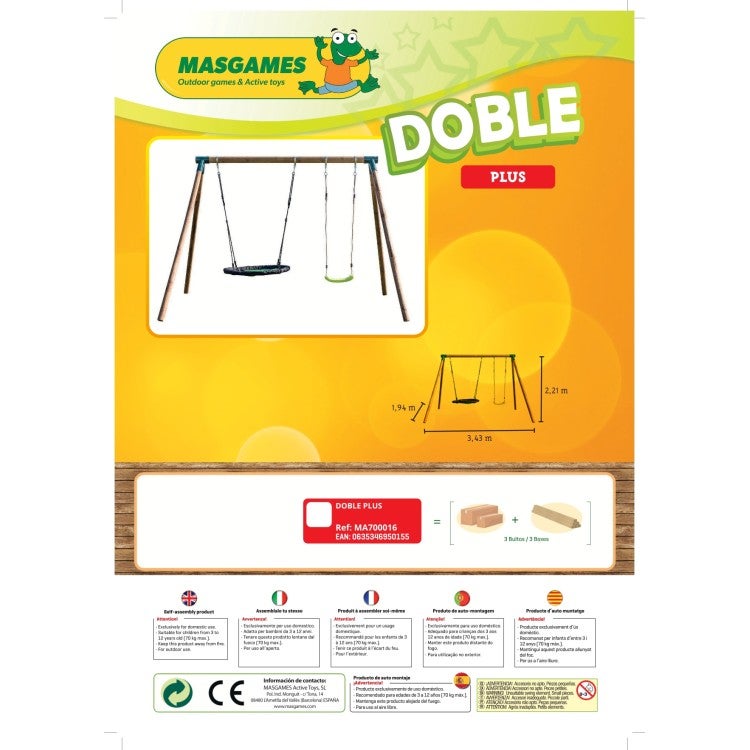 Balançoire double en bois rond Masgames DOBLE PLUS XL - 8