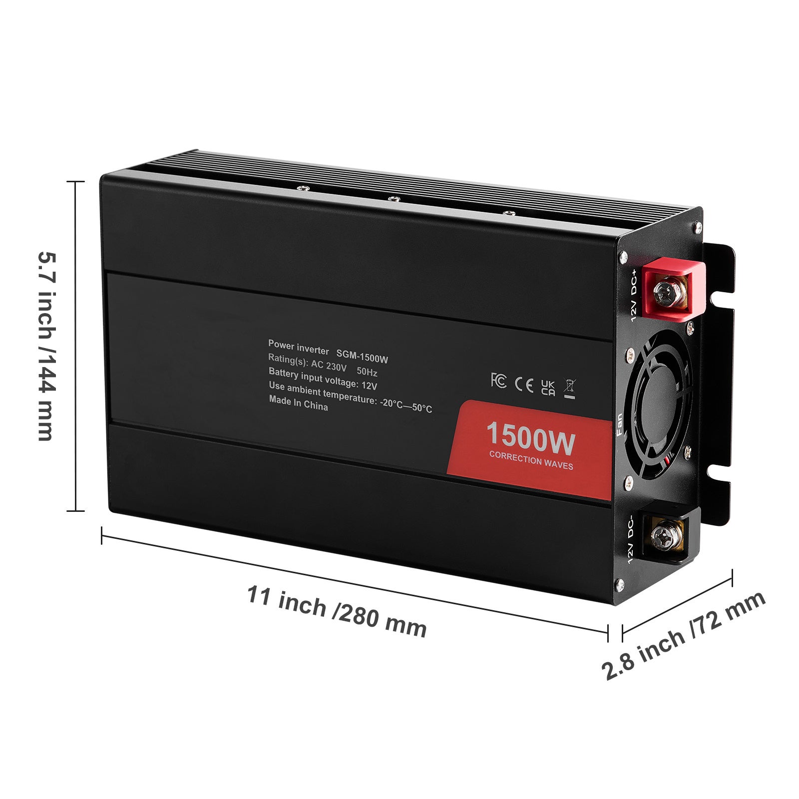 Onduleur Onde Sinusoïdale Modifiée 1500 W DC 12 V à AC 230 V, 2 Prises CA, 2 Ports USB, Type-C, 6 Fusibles, Certifié CE FCC SucceBuy - 2