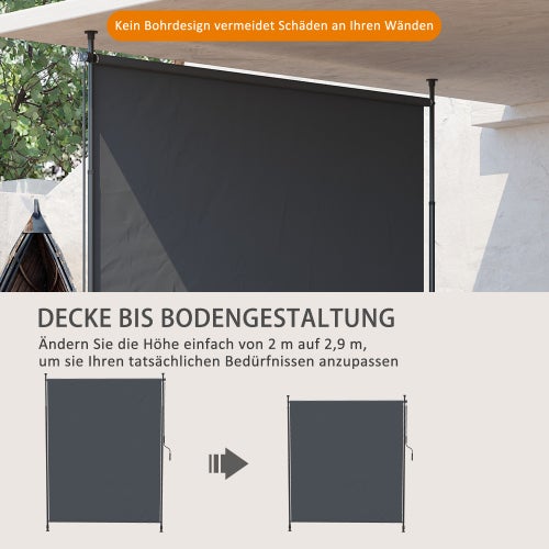 Toldo vertical 200x292 cm - Techo retráctil de aluminio gris para terraza - 4