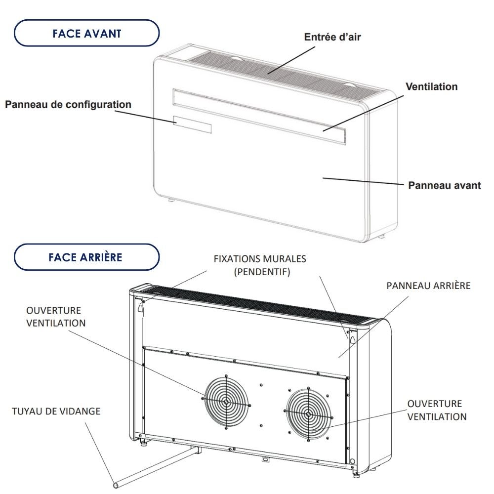 Climatiseur réversible KUB-E+ 2930W 10 000BTU 500 m³/h - Voltman - 2