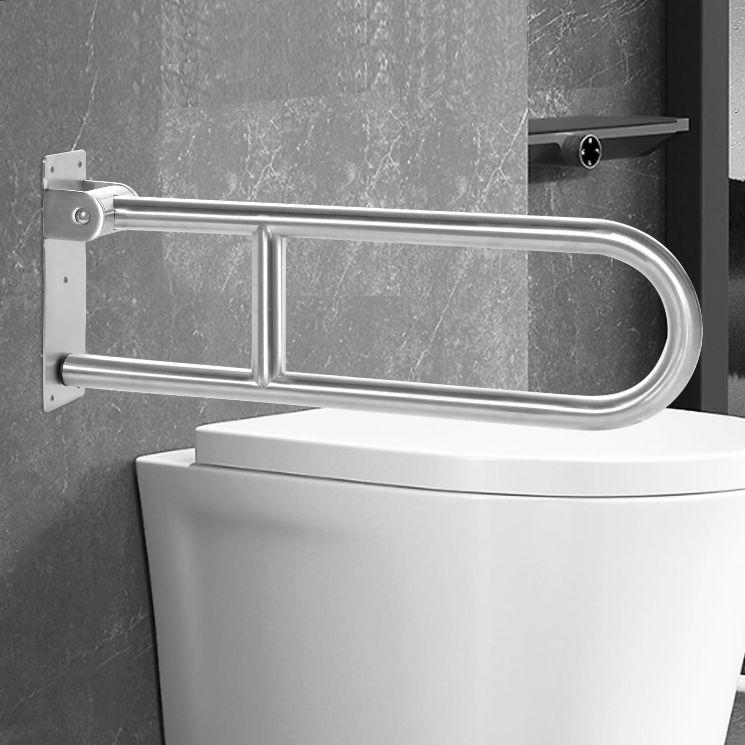 Barra de apoio para vaso sanitário para deficientes, barra de apoio dobrável de 60 cm, alça de chuveiro, suporte de segurança para vaso sanitári - 3