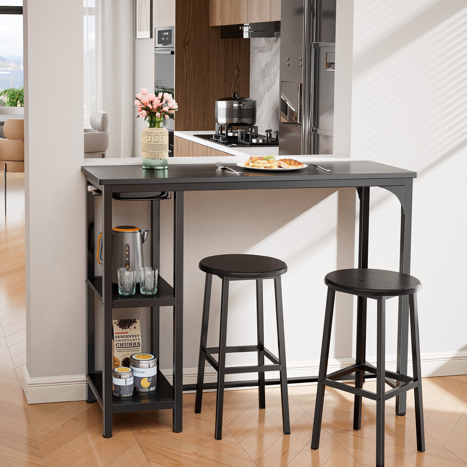 Table Haute Mange Debout 2 Tabouret Table De De Meubles De Salle à Manger Cadre En Acier Noir Bealife - 2