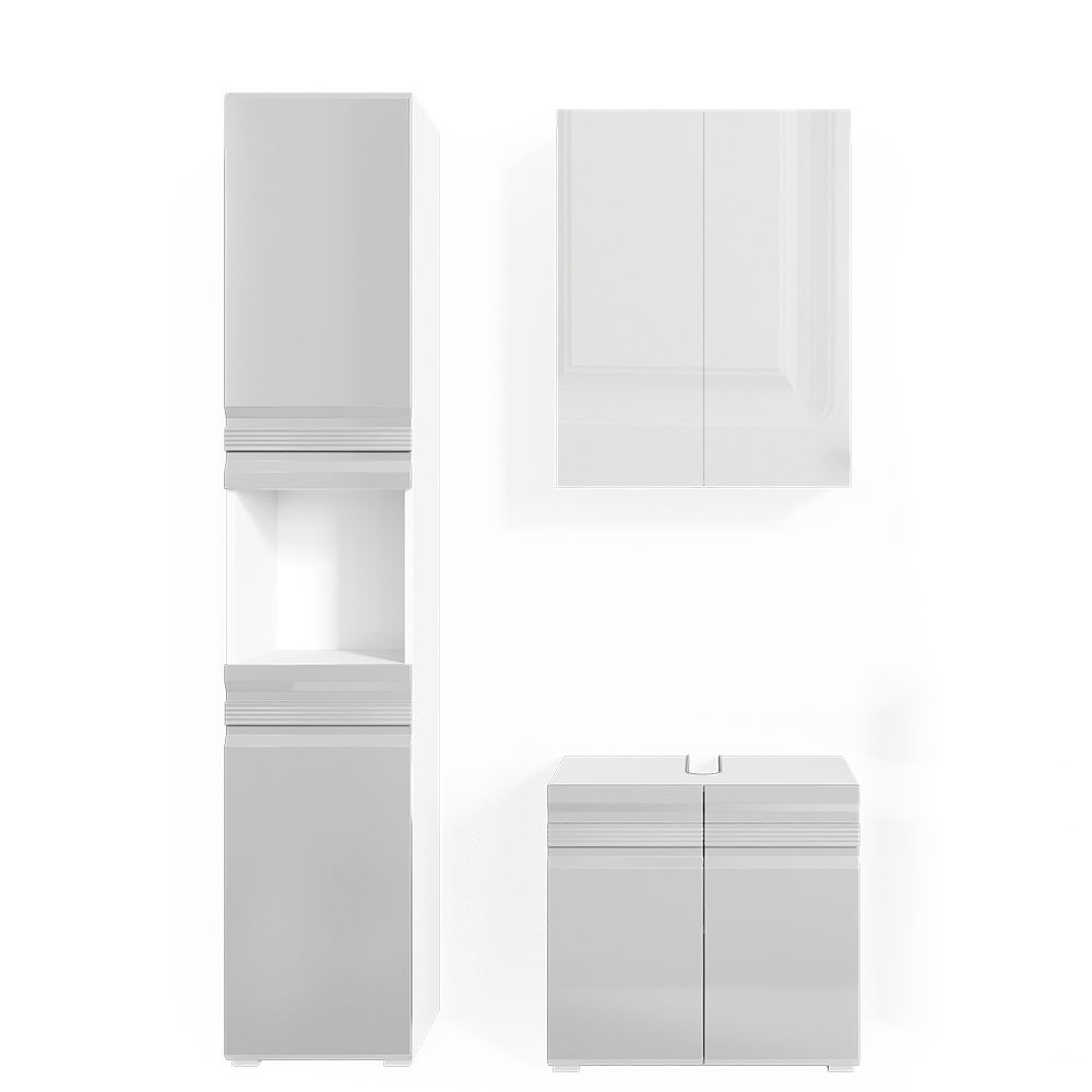 Vicco Zestaw mebli łazienkowych Fredd, Biały wysoki połysk, 3 części, z modułem wysokim