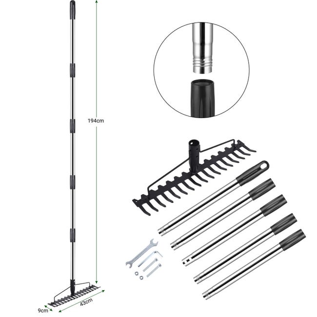 Râteau De Jardin Robuste 189 Cm Avec 12 Dents - Râteau à Arc Long Manche Pour Nivellement Et Ameublissement