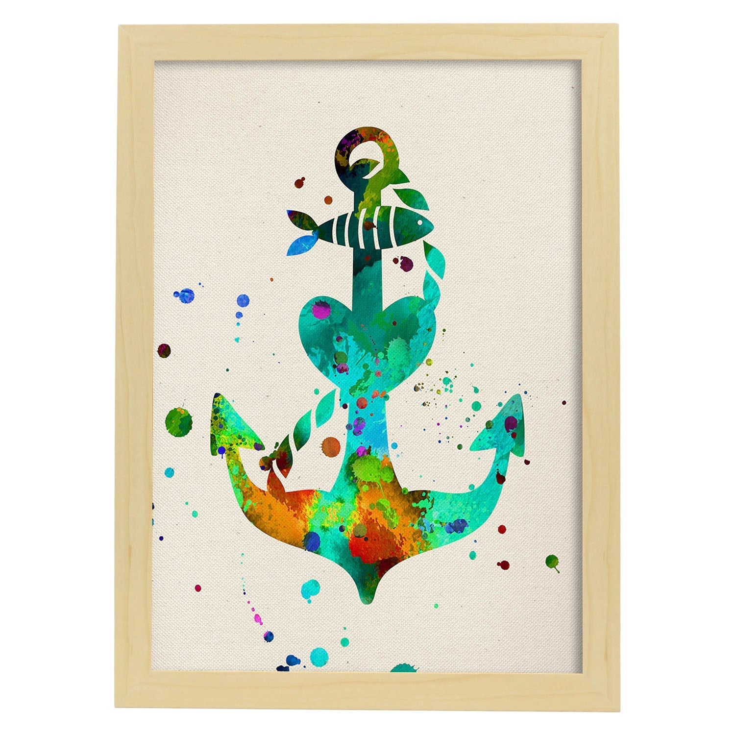 Posters de animales marinos con diseno acuarela. lamina ancla, impresa con textura acuarela, para marco blanco - a3