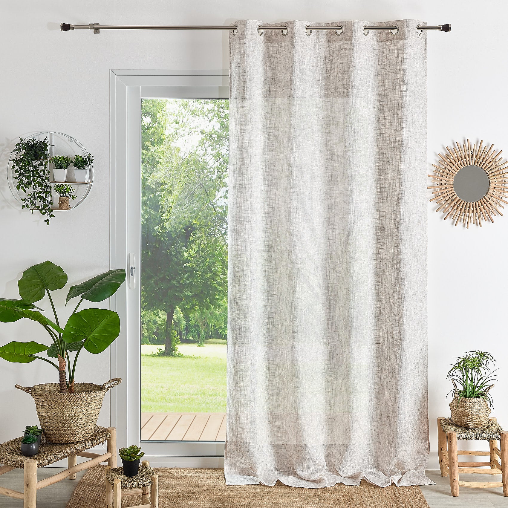 Voilage à oeillets naturel - Effet lin - Lin - 140x260 cm - Polyester ...