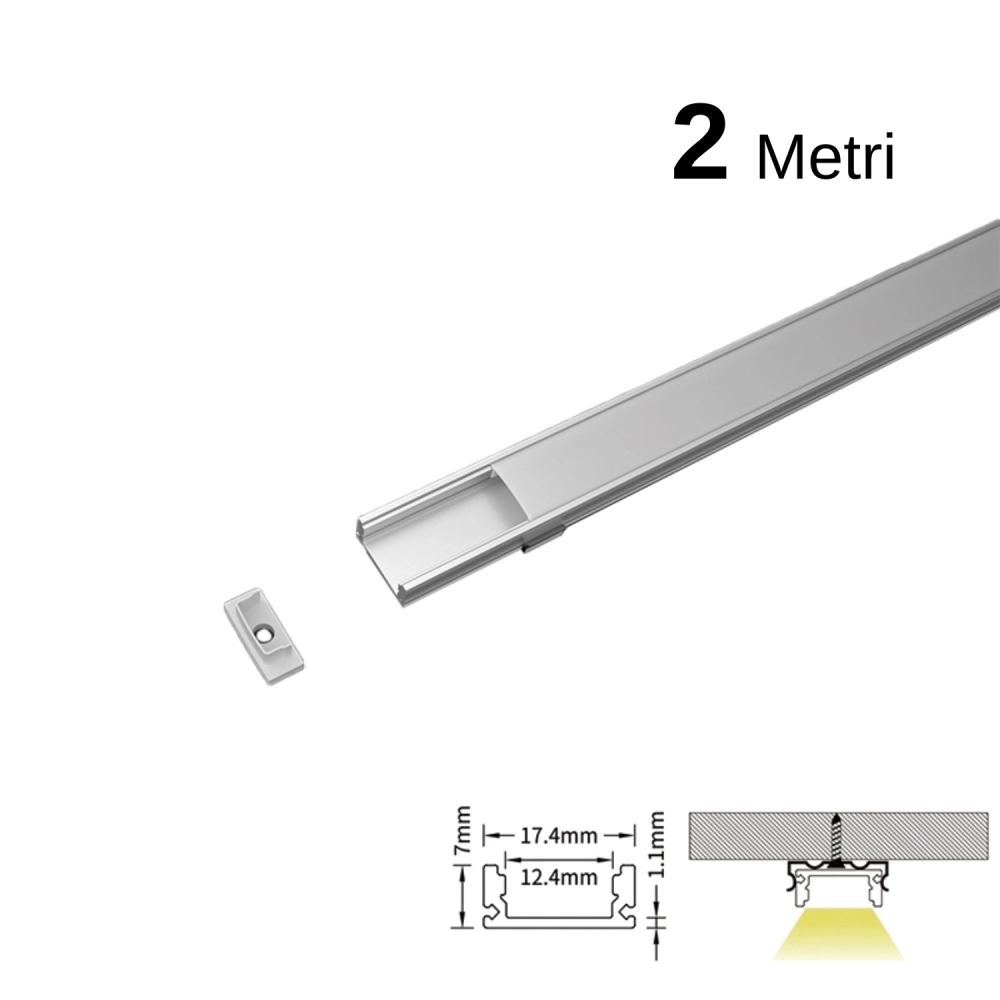 Zestaw płaskich profili aluminiowych 2m do taśm LED L2000x17,4x7mm